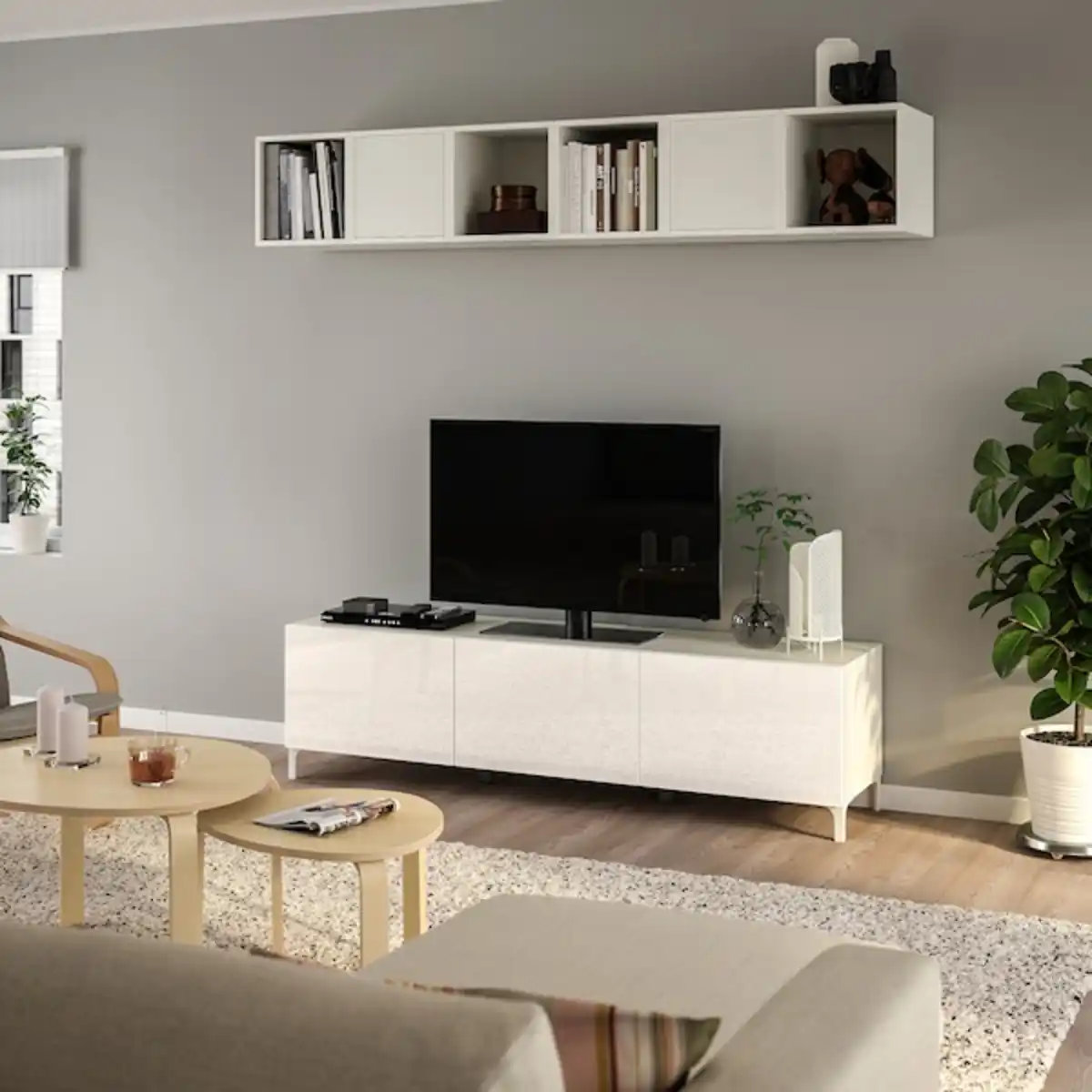 Bild 2 von BESTÅ / EKET TV-Bank, weiß/Selsviken/Nannarp Hochglanz/Frostglas weiß 180x42x48 cm