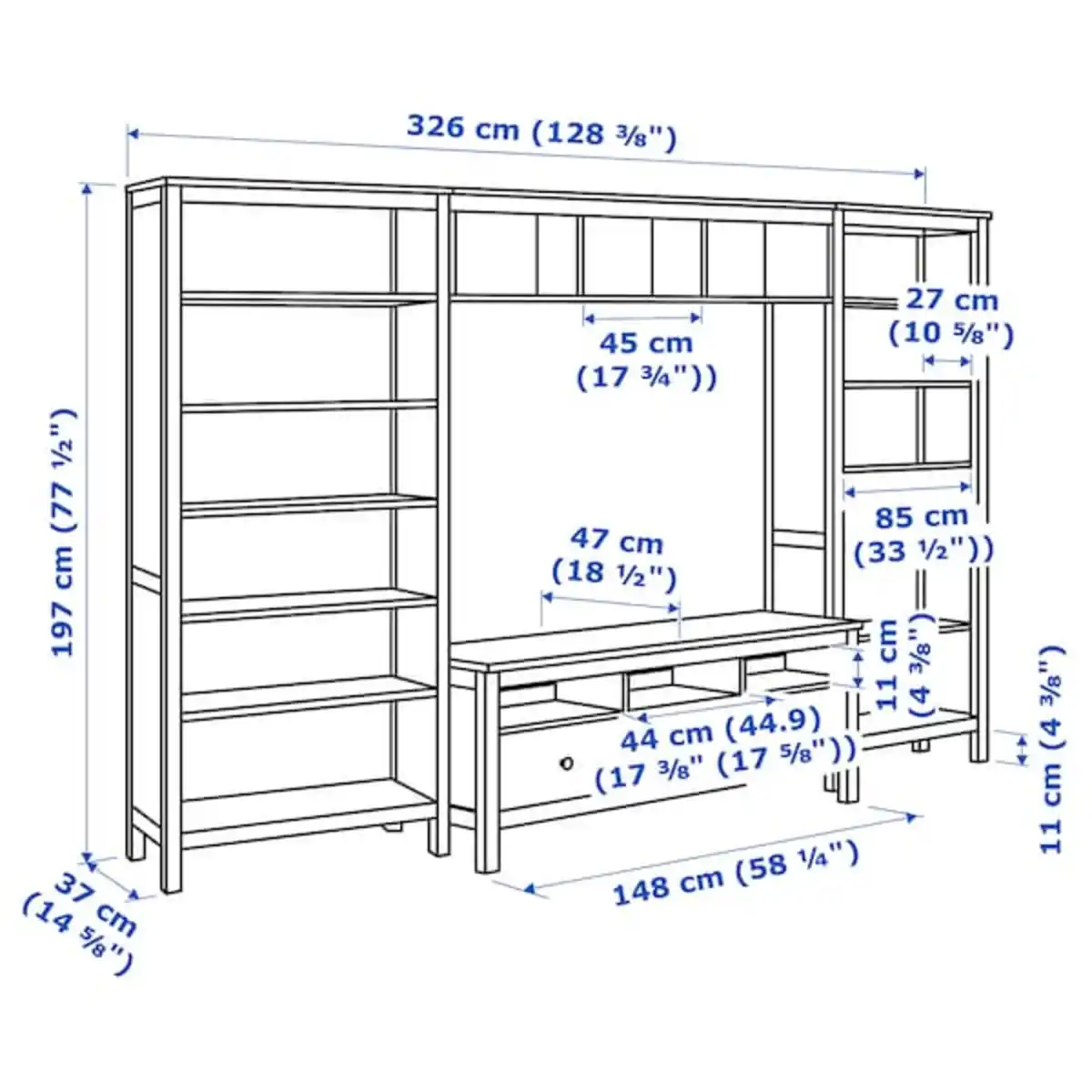 Bild 4 von HEMNES TV-Möbel, Kombination, weiß gebeizt 326x197 cm