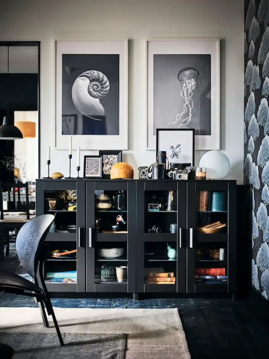 Bild 4 von BRIMNES Schrank mit Türen, Glas/schwarz 78x95 cm