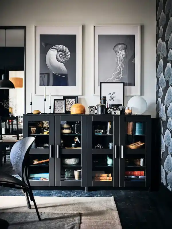 Bild 4 von BRIMNES Schrank mit Türen, Glas/schwarz 78x95 cm