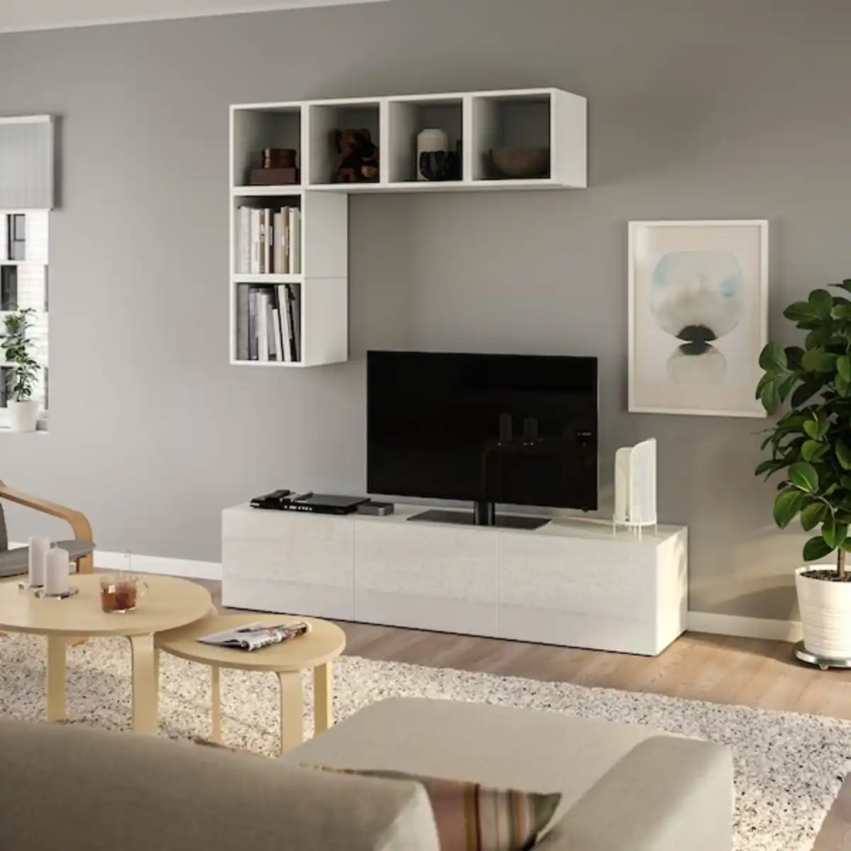 Bild 2 von BESTÅ / EKET TV-Möbel, Kombination, weiß/Selsviken Hochglanz/weiß 180x42x185 cm