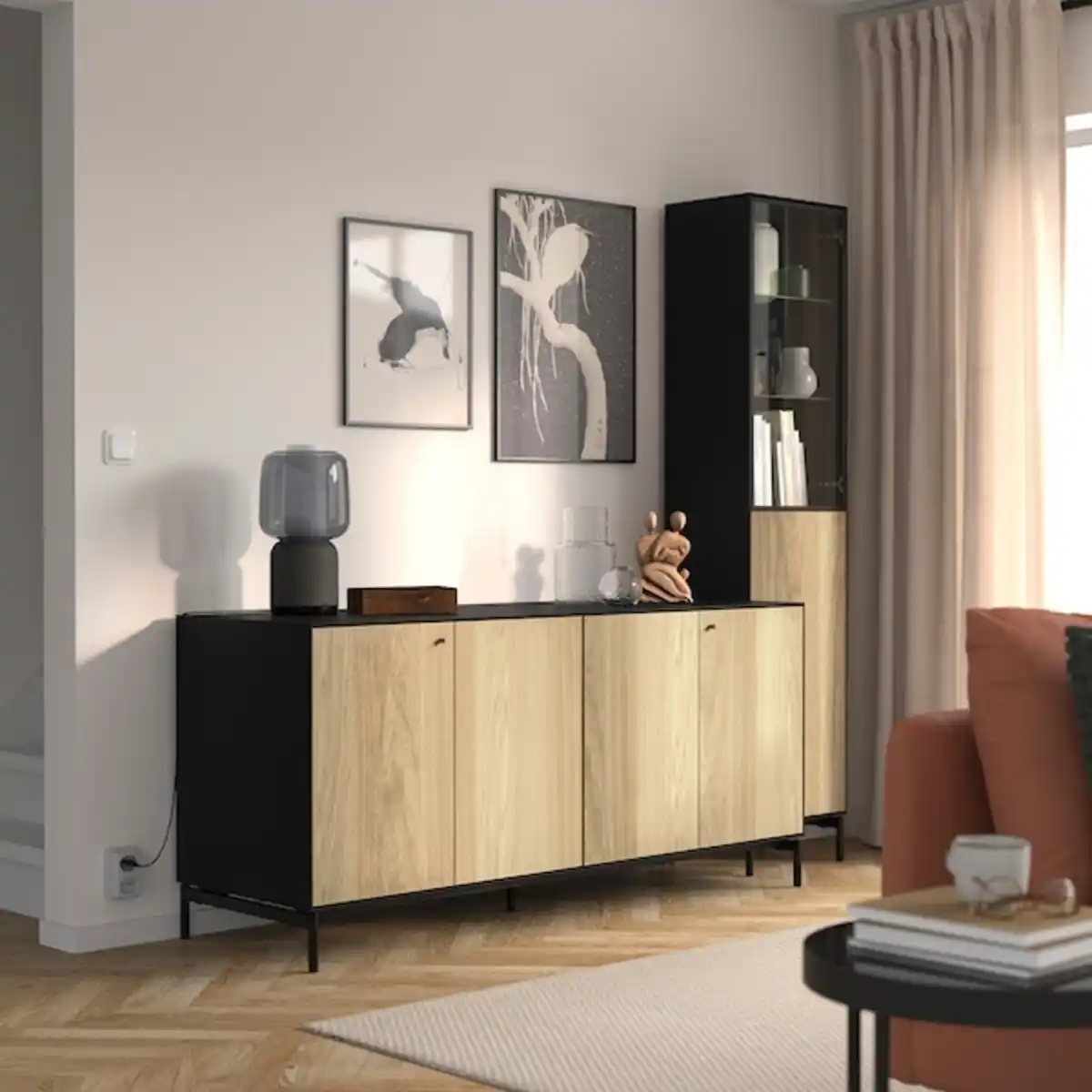 Bild 2 von BOASTAD Aufbewahrungskombi, schwarz/Eichenfurnier 203x185 cm