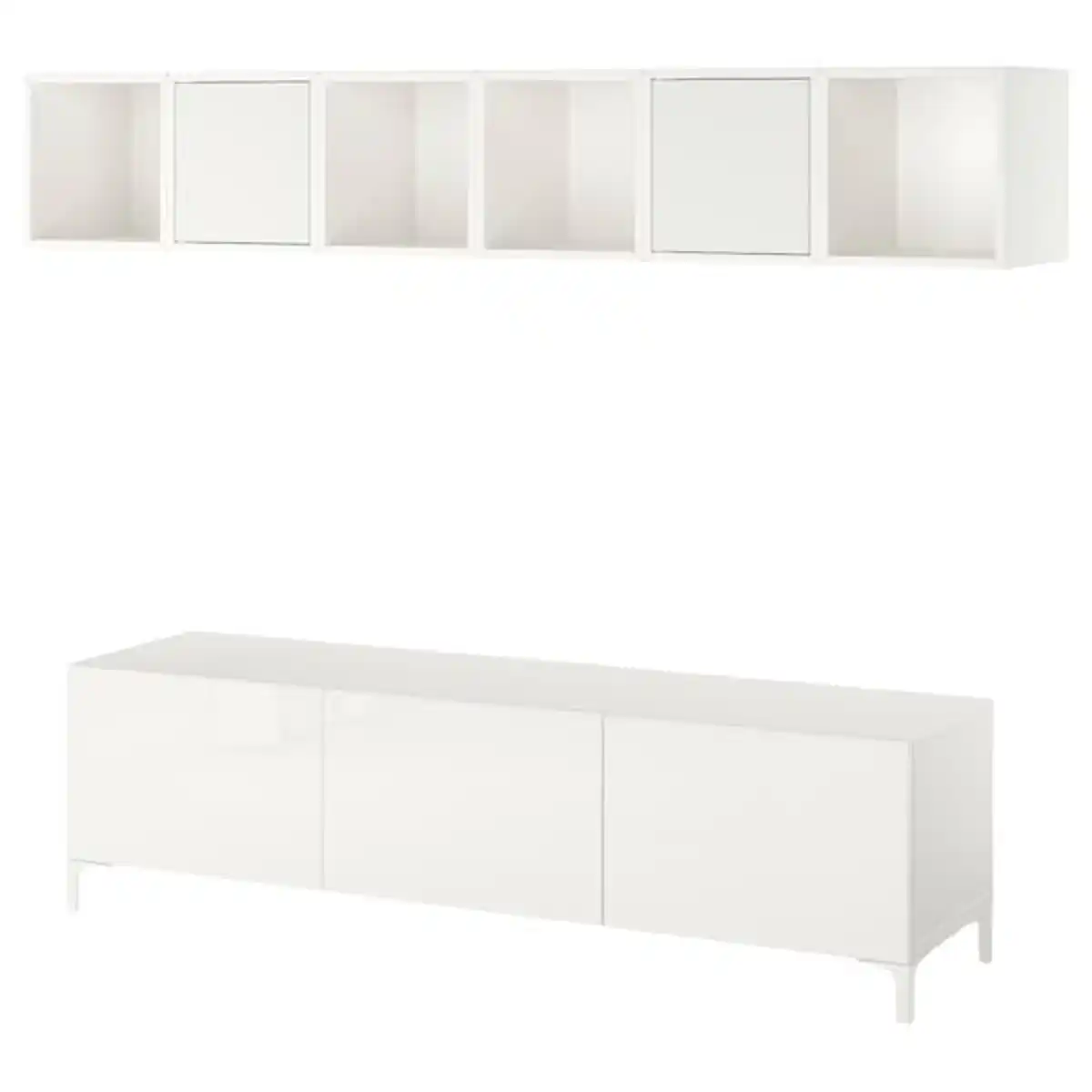 Bild 1 von BESTÅ / EKET TV-Bank, weiß/Selsviken/Nannarp Hochglanz/Frostglas weiß 180x42x48 cm