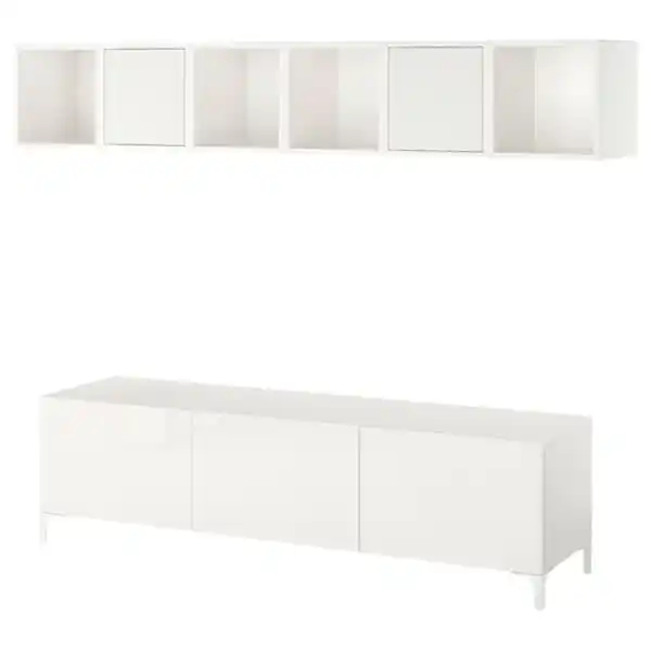 Bild 1 von BESTÅ / EKET TV-Bank, weiß/Selsviken/Nannarp Hochglanz/Frostglas weiß 180x42x48 cm