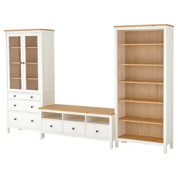 Bild 1 von HEMNES TV-Möbel, Kombination, weiß gebeizt/hellbraun Klarglas 326x197 cm