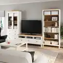 Bild 2 von HEMNES TV-Möbel, Kombination, weiß gebeizt/hellbraun Klarglas 326x197 cm
