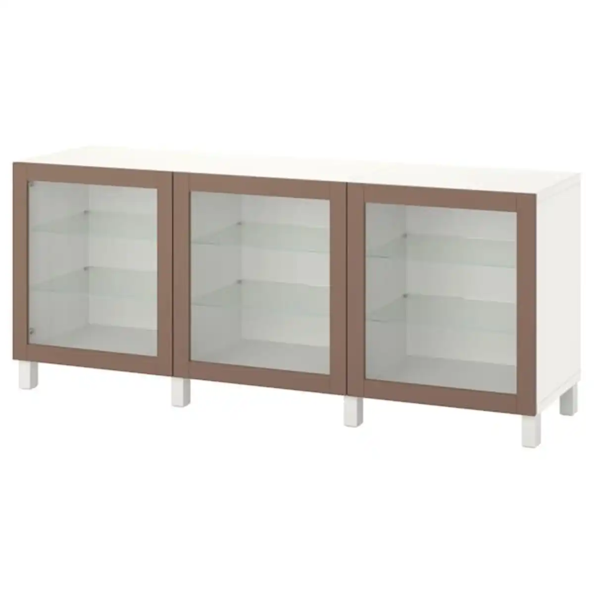 Bild 1 von BESTÅ Aufbewahrung mit Türen, weiß Sindvik/Stubbarp/hell graubraun Klarglas 180x42x74 cm