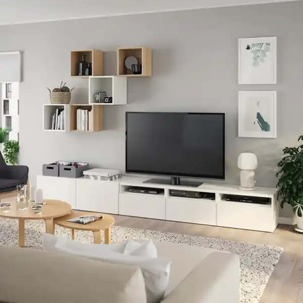 Bild 2 von BESTÅ / EKET TV-Schrankkombination, weiß/Eicheneff wlas 300x42x210 cm