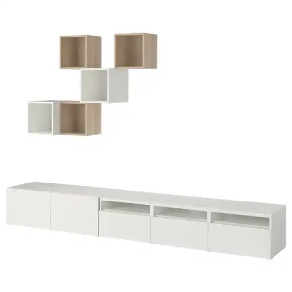 Bild 1 von BESTÅ / EKET TV-Schrankkombination, weiß/Eicheneff wlas 300x42x210 cm