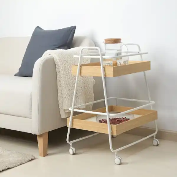 Bild 2 von SVENARUM Rolltisch mit Aufbewahrung, Bambus/weiß 40x56 cm