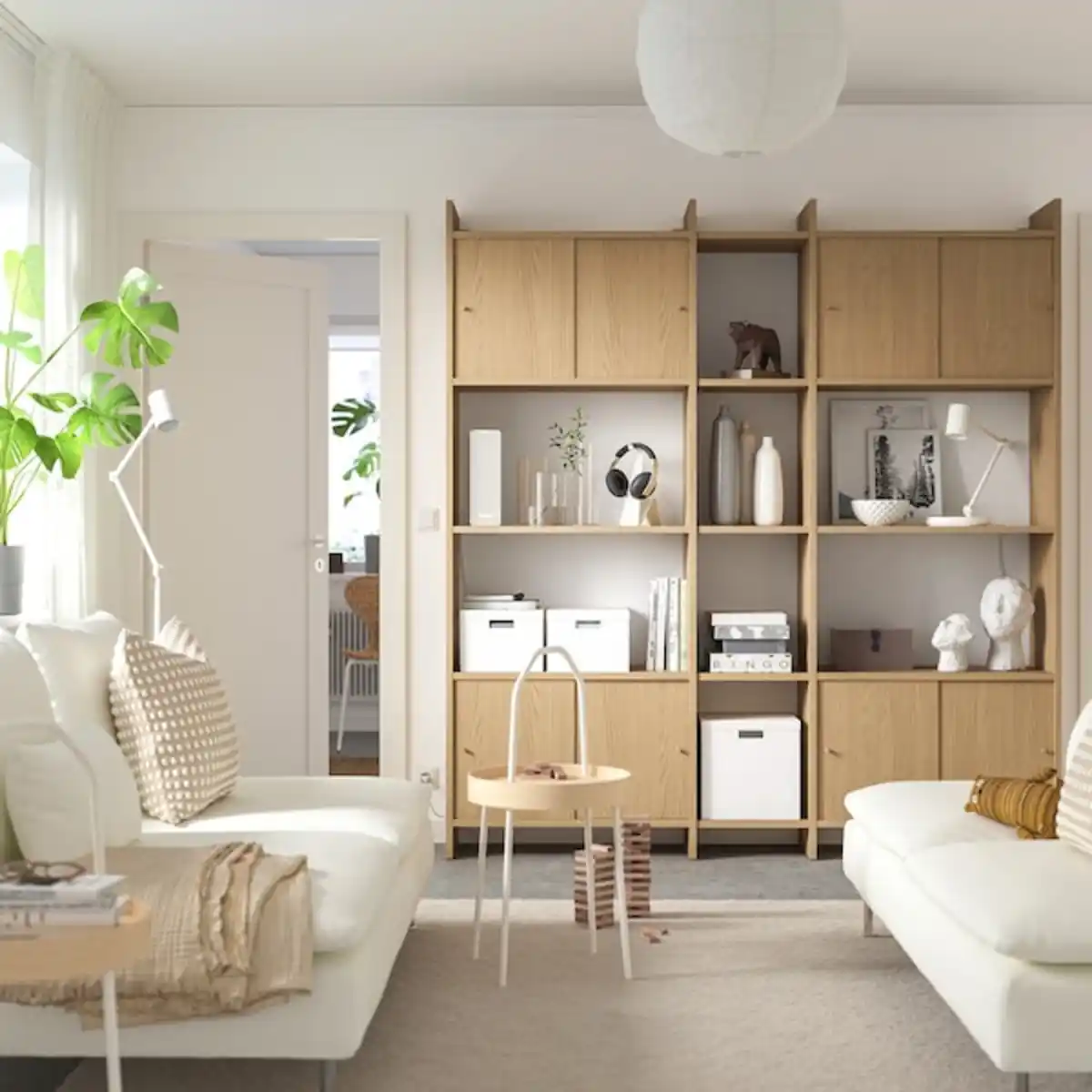 Bild 2 von LÅDMAKARE Aufbewahrung mit Schiebetüren, mit 7 Böden/Eichenachbildung 198x35x212 cm