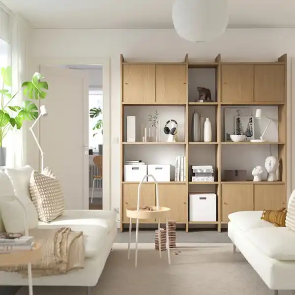 Bild 2 von LÅDMAKARE Aufbewahrung mit Schiebetüren, mit 7 Böden/Eichenachbildung 198x35x212 cm