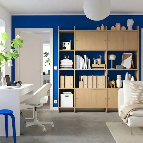 Bild 4 von LÅDMAKARE Aufbewahrung mit Schiebetüren, mit 7 Böden/Eichenachbildung 198x35x212 cm