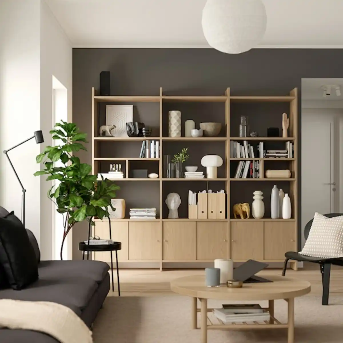 Bild 2 von LÅDMAKARE Aufbewahrung mit Schiebetüren, mit 2 Regaleinsätzen/Eichenachbildung 238x35x212 cm