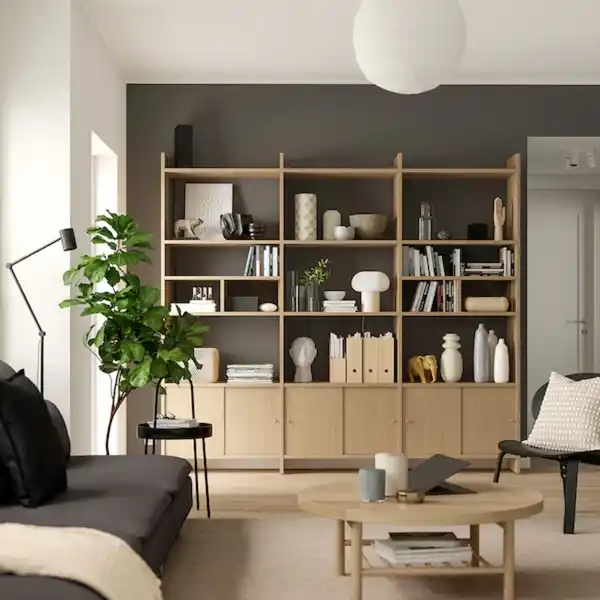 Bild 2 von LÅDMAKARE Aufbewahrung mit Schiebetüren, mit 2 Regaleinsätzen/Eichenachbildung 238x35x212 cm