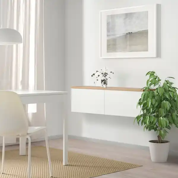 Bild 2 von BESTÅ Schrankkombination für Wandmontage, weiß Lappviken/Eichenfurnier 120x22x40 cm