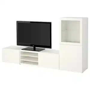 BESTÅ TV-Komb. mit Vitrinentüren, weiß/Lappviken Klarglas weiß 240x42x129 cm