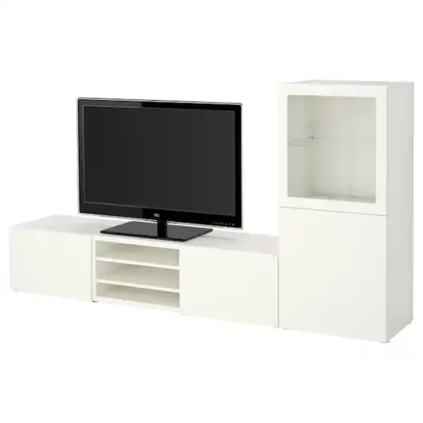 Bild 1 von BESTÅ TV-Komb. mit Vitrinentüren, weiß/Lappviken Klarglas weiß 240x42x129 cm