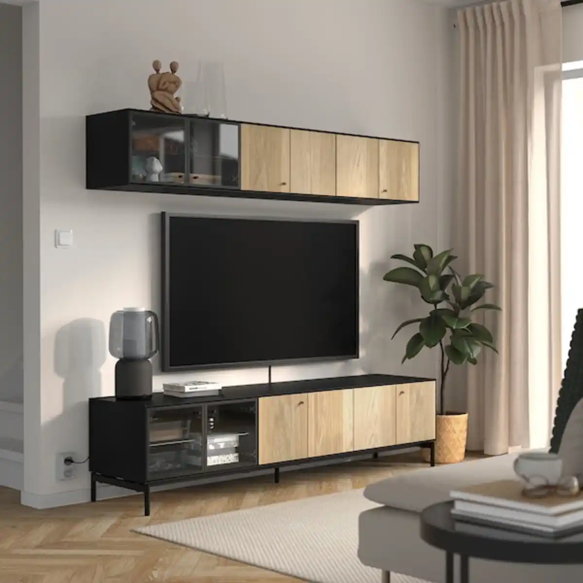 Bild 2 von BOASTAD TV-Möbel, Kombination, schwarz/Eichenfurnier 181x42 cm