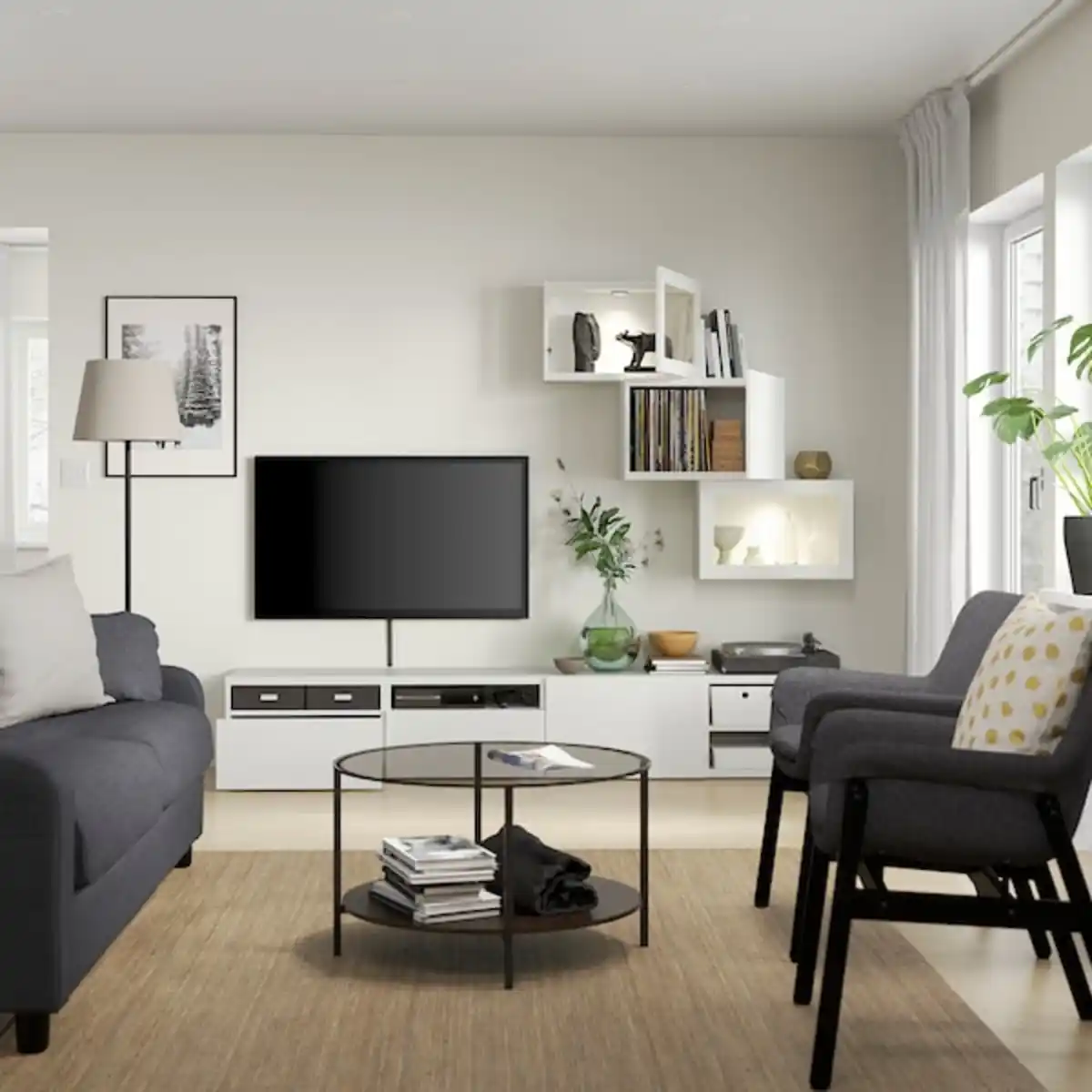 Bild 2 von BESTÅ TV-Komb. mit Vitrinentüren, weiß/Lappviken Klarglas weiß 240x42x190 cm