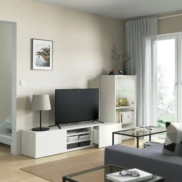 Bild 2 von BESTÅ TV-Komb. mit Vitrinentüren, weiß/Lappviken Klarglas weiß 240x42x129 cm