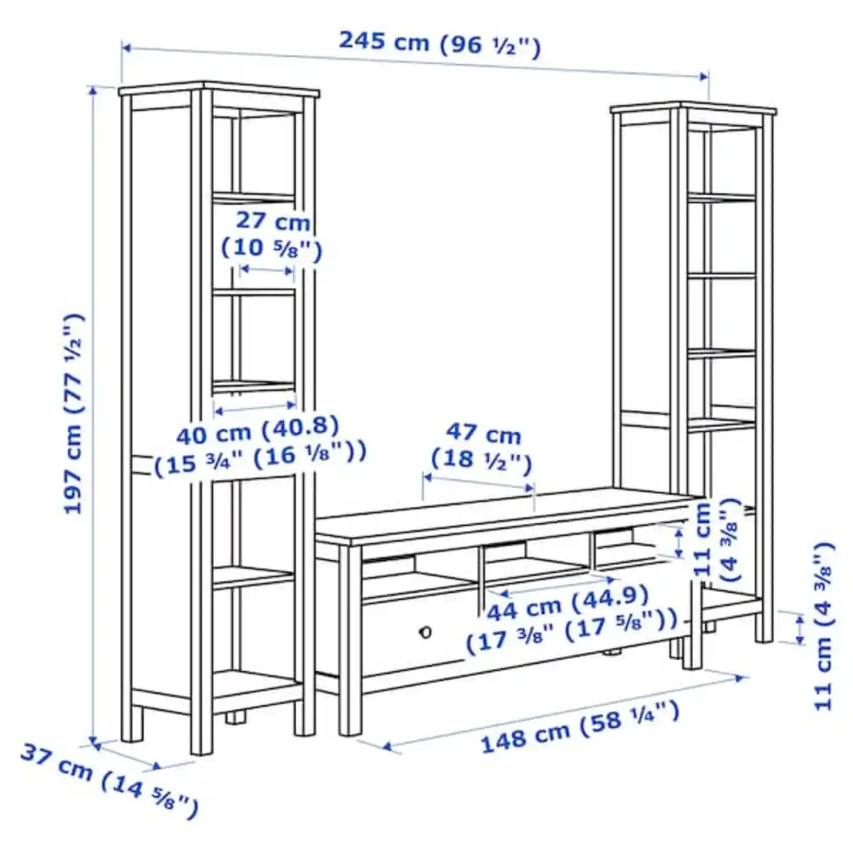 Bild 4 von HEMNES TV-Möbel, Kombination, weiß gebeizt 245x197 cm