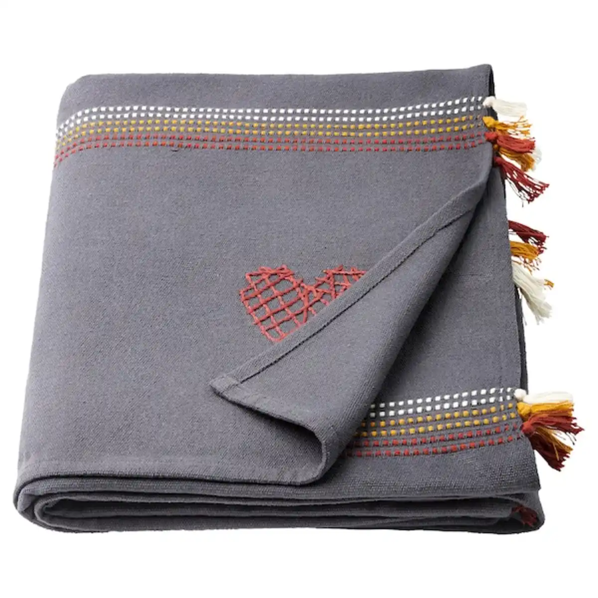 Bild 1 von MÄVINN Plaid, grau rot/bestickt Troddel 110x170 cm