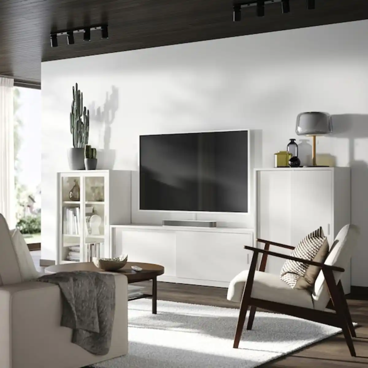 Bild 2 von TONSTAD TV-/Aufbkomb. mit Schiebetüren, elfenbeinweiß/Klarglas 339x37x116 cm