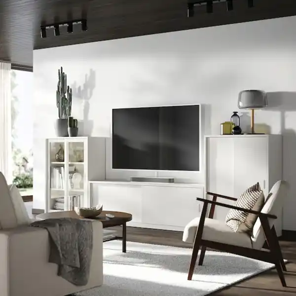 Bild 2 von TONSTAD TV-/Aufbkomb. mit Schiebetüren, elfenbeinweiß/Klarglas 339x37x116 cm