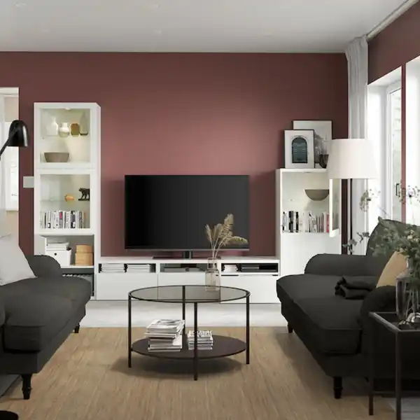Bild 2 von BESTÅ TV-Komb. mit Vitrinentüren, weiß/Lappviken Klarglas weiß 300x42x193 cm