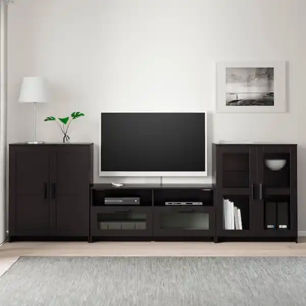 Bild 2 von BRIMNES TV-Komb. mit Vitrinentüren, schwarz 276x41x95 cm