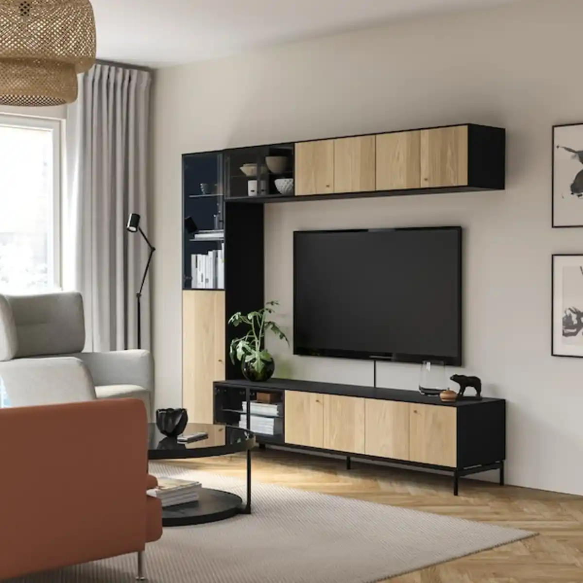 Bild 2 von BOASTAD TV-Möbel, Kombination, schwarz/Eichenfurnier 223x42x185 cm