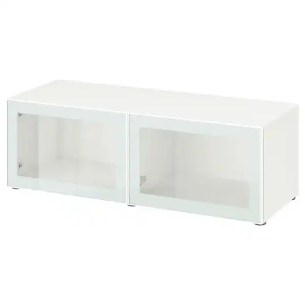 Bild 1 von BESTÅ Regal mit Glastüren, weiß Glassvik/weiß/hellgrün Klarglas 120x42x38 cm