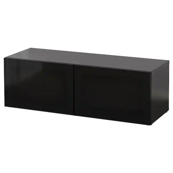 Bild 1 von BESTÅ Regal mit Glastüren, schwarzbraun/Glassvik schwarz/Rauchglas 120x42x38 cm