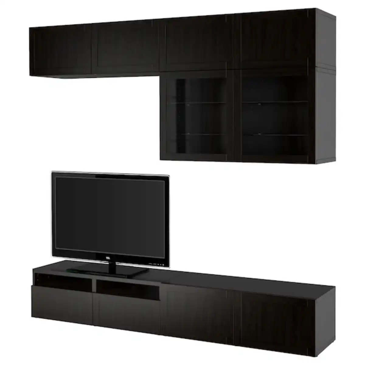 Bild 1 von BESTÅ TV-Komb. mit Vitrinentüren, schwarzbraun/Hanviken Klarglas sbr 240x42x231 cm