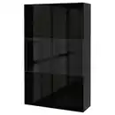 Bild 1 von BESTÅ Vitrine, schwarzbraun/Selsviken Hochglanz/Rauchglas schwarz 120x42x193 cm