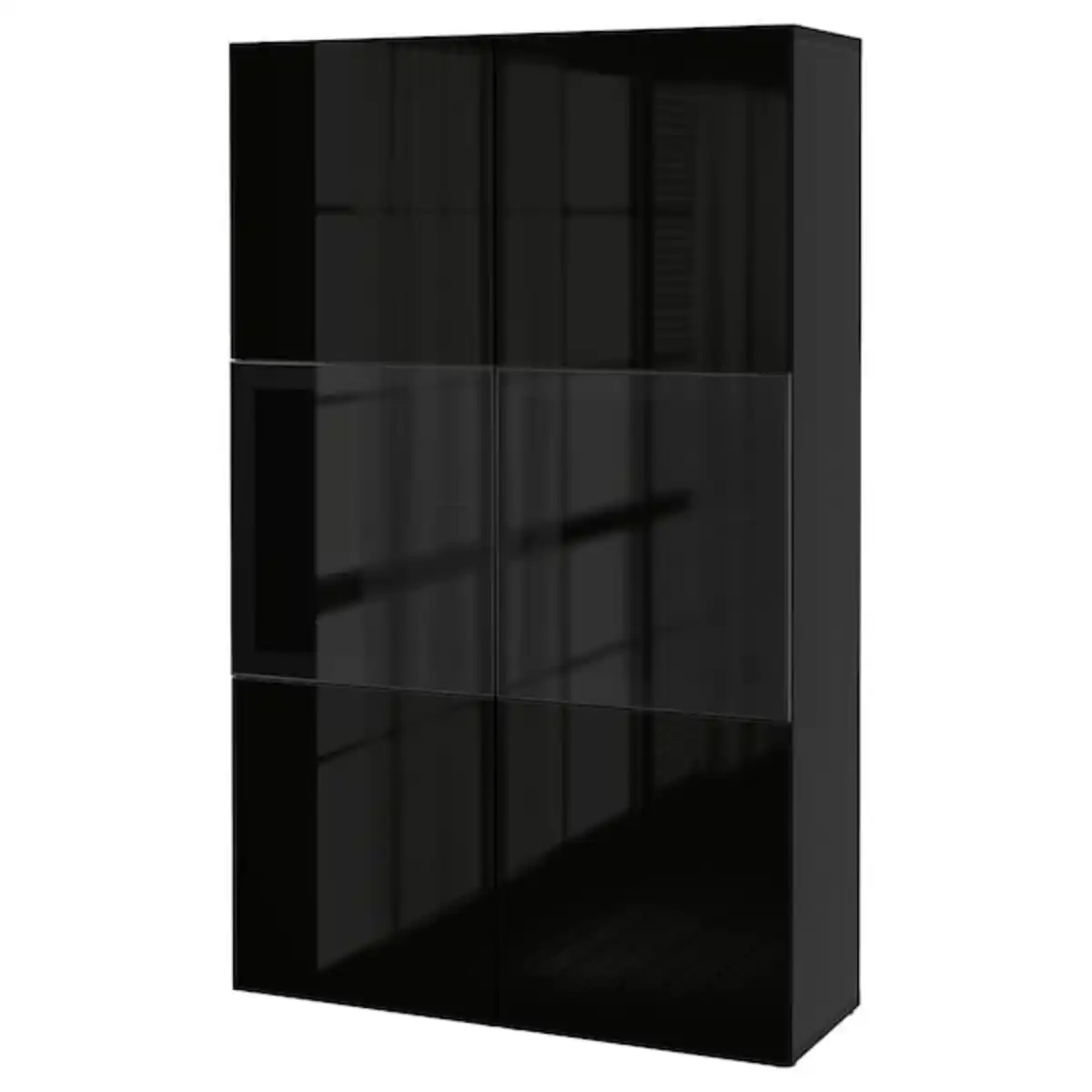Bild 1 von BESTÅ Vitrine, schwarzbraun/Selsviken Hochglanz/Rauchglas schwarz 120x42x193 cm