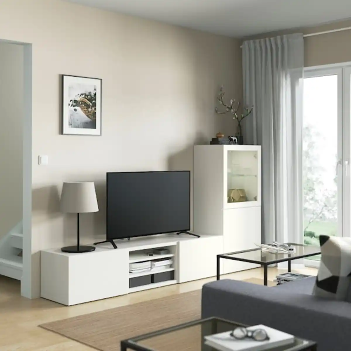 Bild 3 von BESTÅ TV-Komb. mit Vitrinentüren, weiß/Lappviken Klarglas weiß 240x42x129 cm