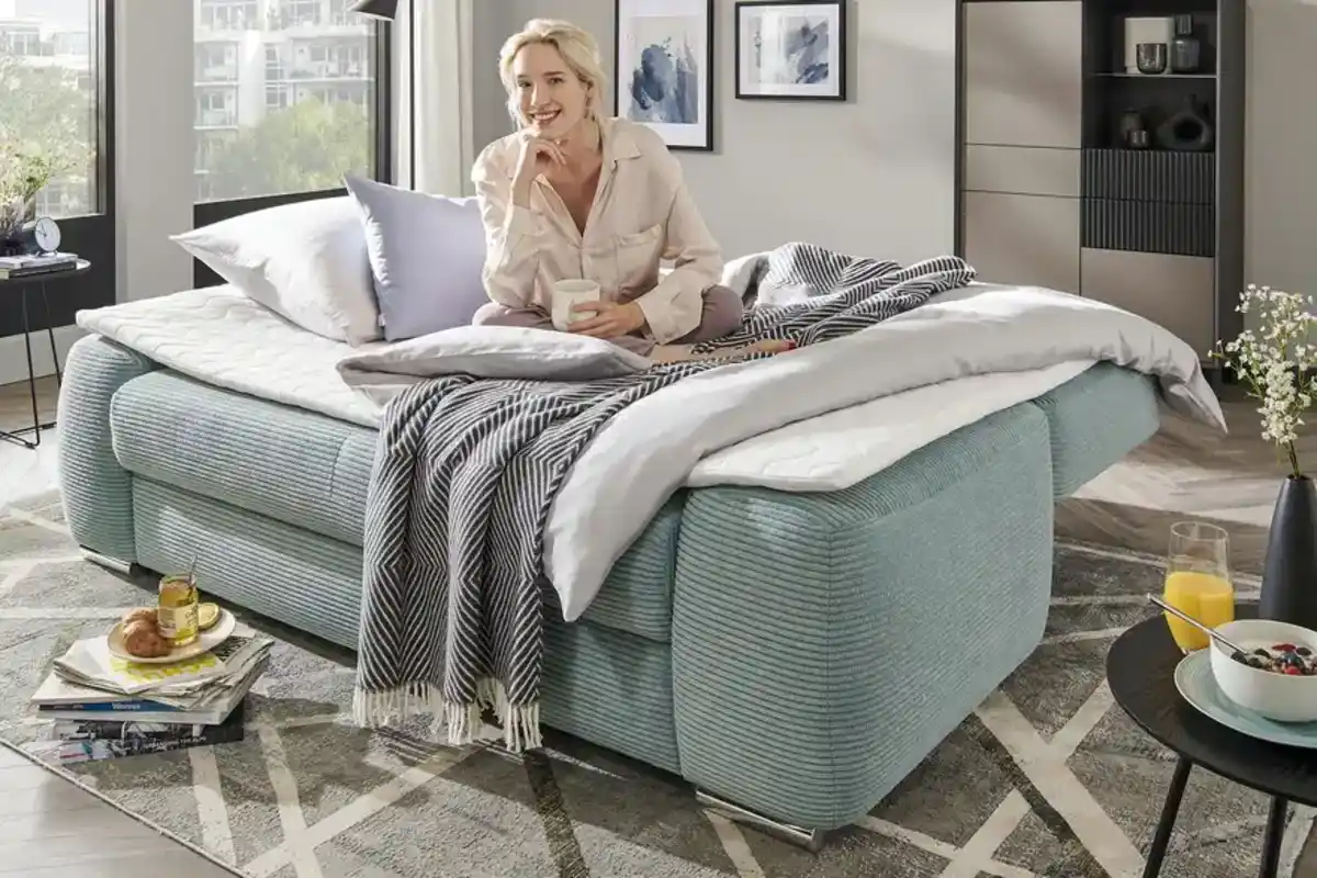 Bild 2 von bobb Schlafsofa mit Boxspringpolsterung  Viannie de Luxe ¦ blau ¦ Maße (cm): B: 210 H: 92 T: 108.0 Polstermöbel > Sofas > 2-Sitzer - Möbel Kraft