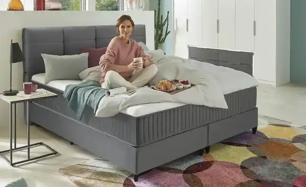 Bild 1 von Boxbett   ¦ grau ¦ Maße (cm): B: 186 H: 126 Betten > Boxspringbetten - Möbel Kraft