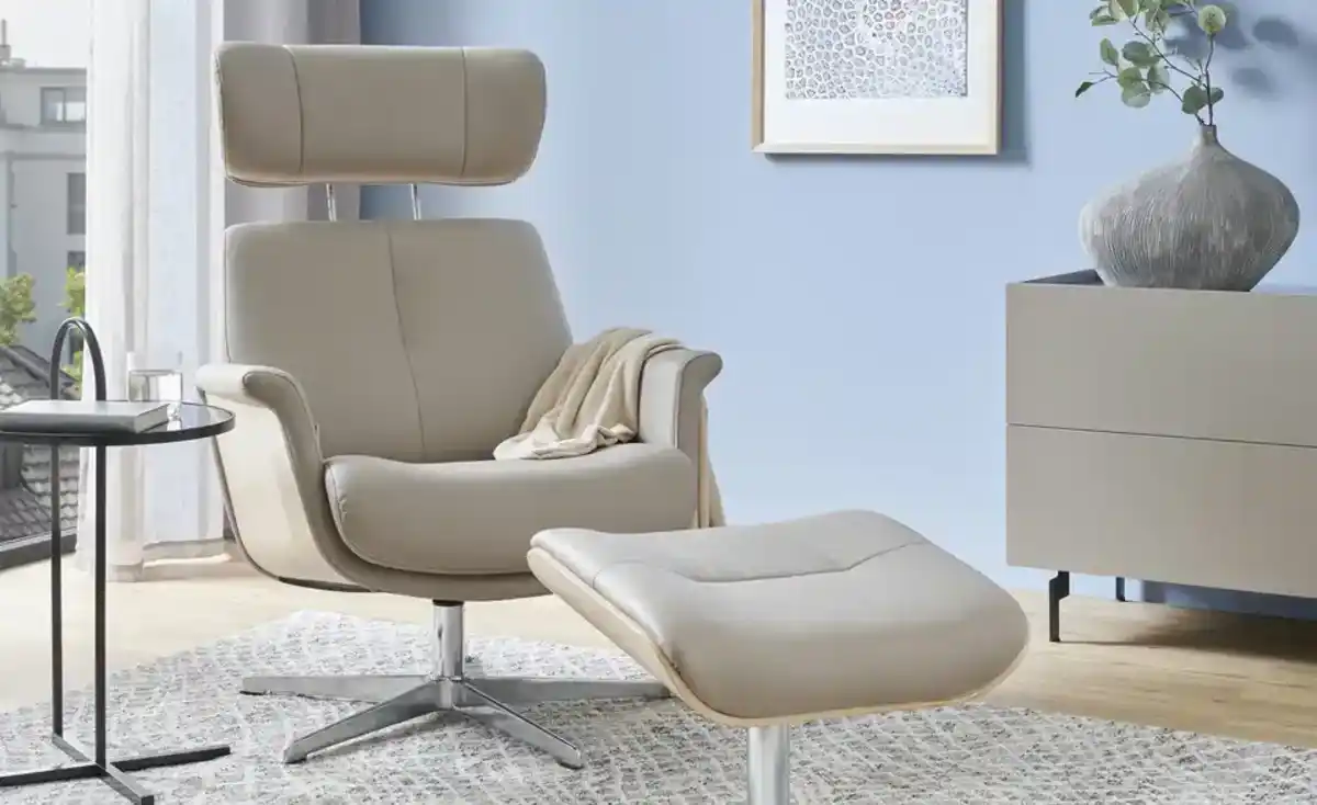 Bild 1 von Primo Sessel-Hocker-Set  Arne ¦ grau ¦ Maße (cm): B: 75 H: 83 T: 81.0 Polstermöbel > Sessel > Ledersessel - Möbel Kraft