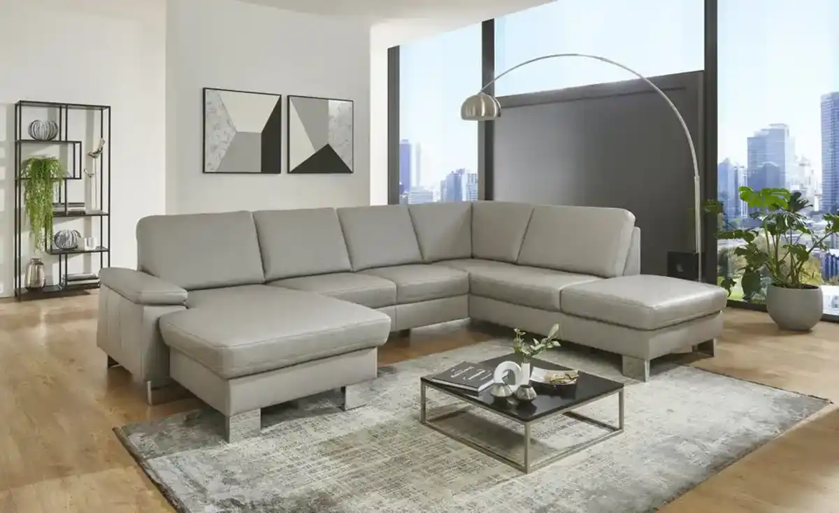 Bild 1 von Kollektion Kraft Wohnlandschaft mit Sitz- und Rückenbezug aus Echtleder Samu-L ¦ beige ¦ Maße (cm): B: 316 H: 90 T: 235.0 Polstermöbel > Sofas > Ledersofas - Möbel Kraft