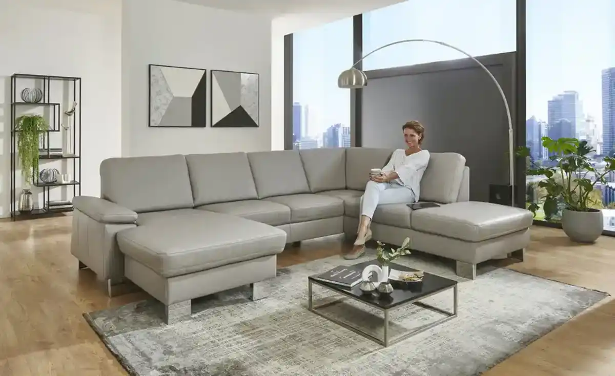 Bild 2 von Kollektion Kraft Wohnlandschaft mit Sitz- und Rückenbezug aus Echtleder Samu-L ¦ beige ¦ Maße (cm): B: 316 H: 90 T: 235.0 Polstermöbel > Sofas > Ledersofas - Möbel Kraft