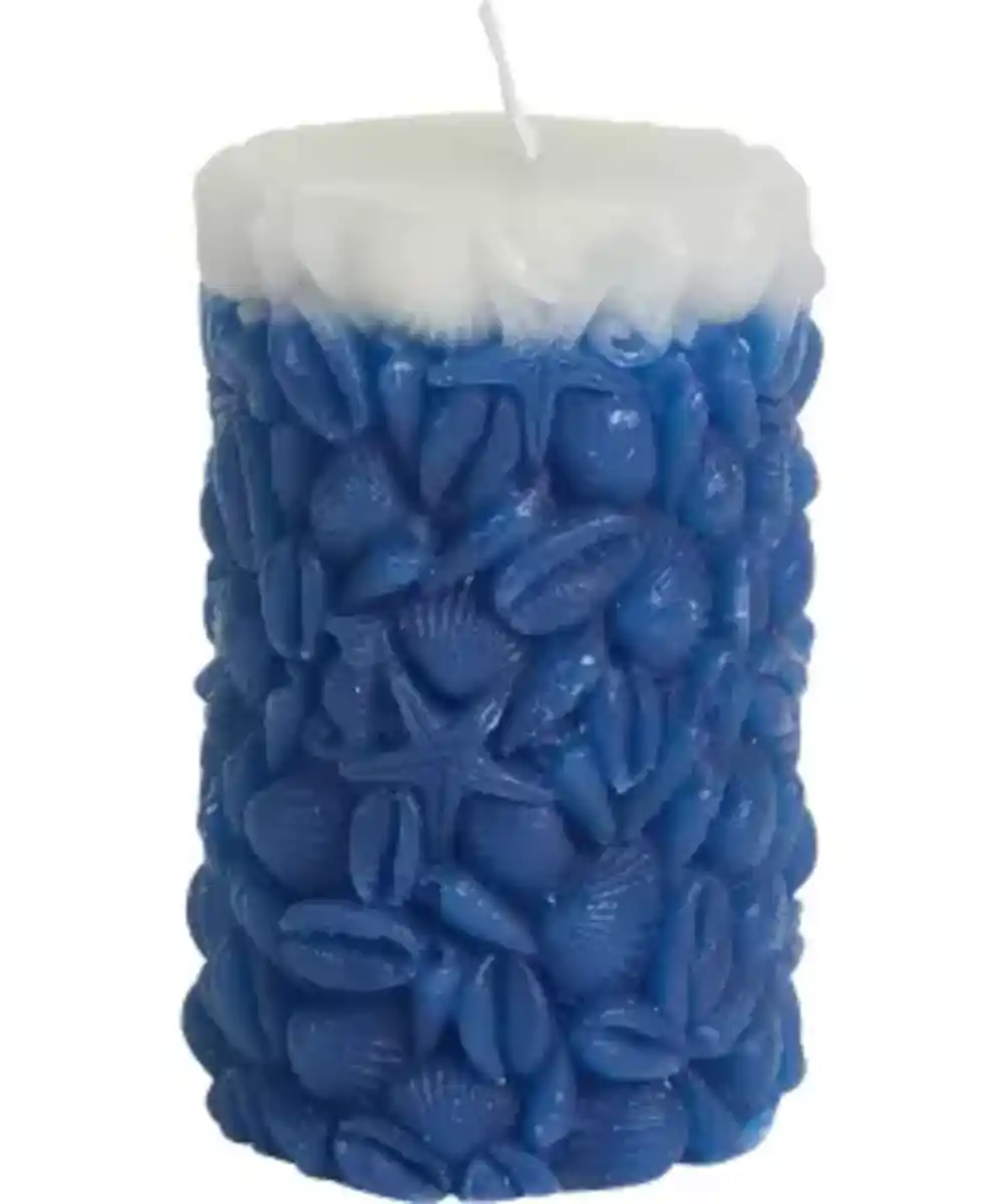Bild 1 von Maritime Stumpenkerze, weiß/blau