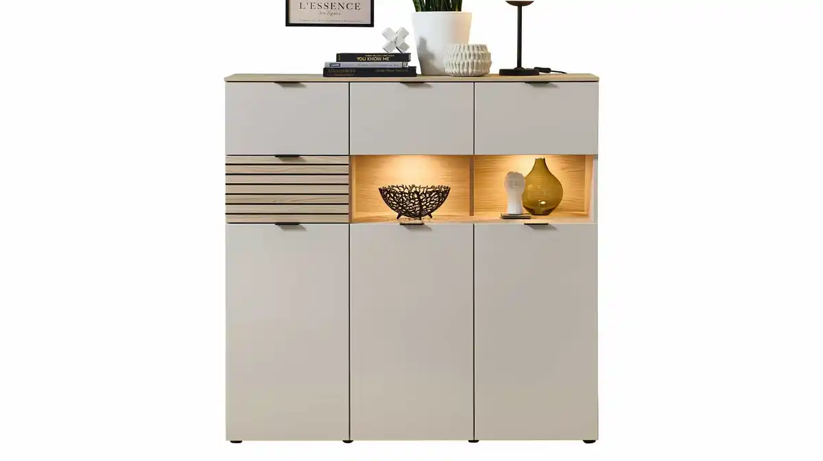 Bild 1 von Highboard mit Beleuchtung beige - Riva Eiche 125 cm - INA