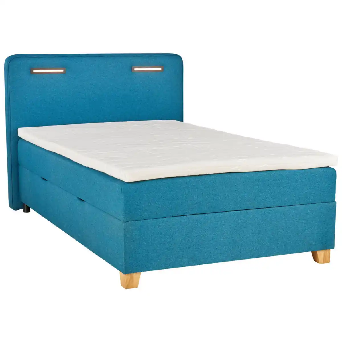 Bild 1 von Moderano Boxbett türkis , Helios , Textil, Holzwerkstoff , massiv , H2=mittel bis ca.80kg , 120x200 cm , Webstoff,Webstoff,Echtholz , Bettkasten, Beleuchtung, in verschiedenen Größen erhältlich,B