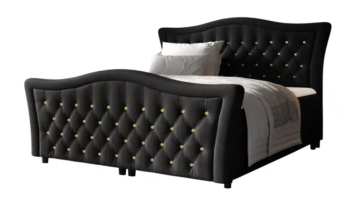 Bild 1 von Boxbett 180 x 200 cm mit Bettkasten schwarz Samt - DIAMANT