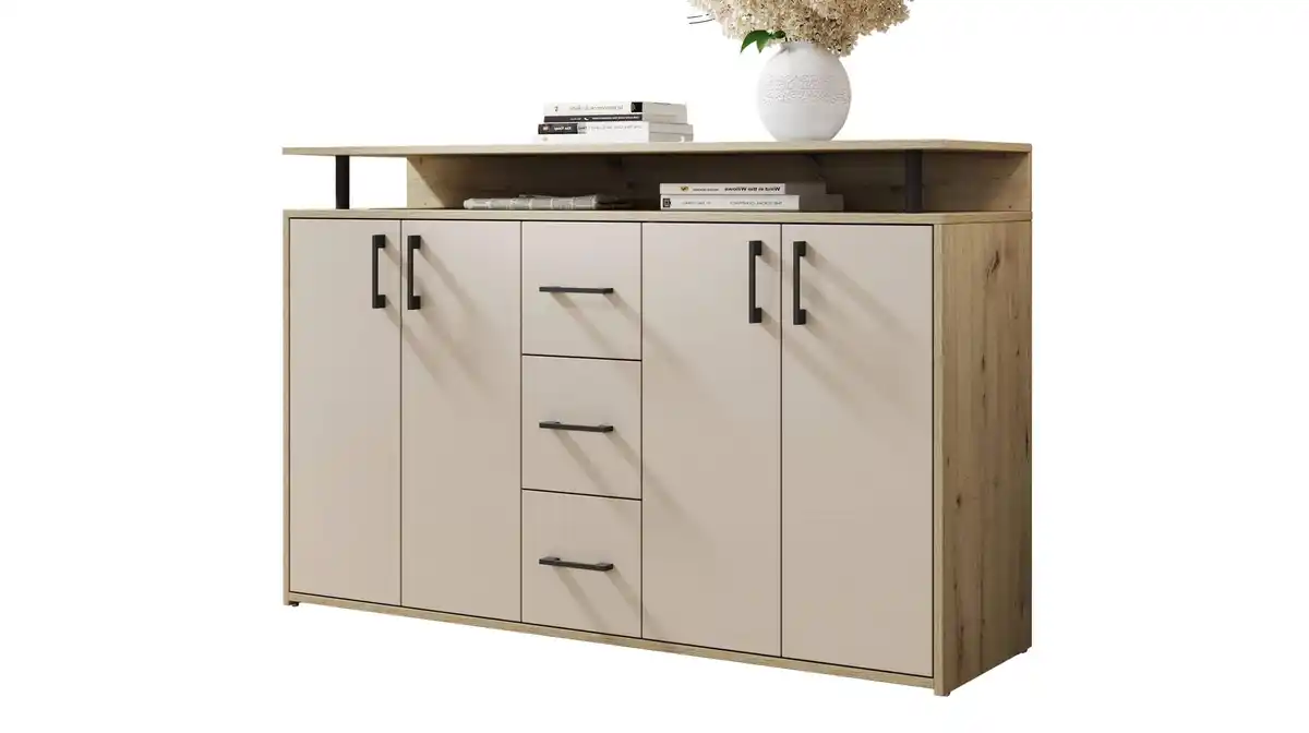 Bild 1 von Highboard 4 Türen 3 Schubladen Artisan Eiche beige 139 cm - DRIFT