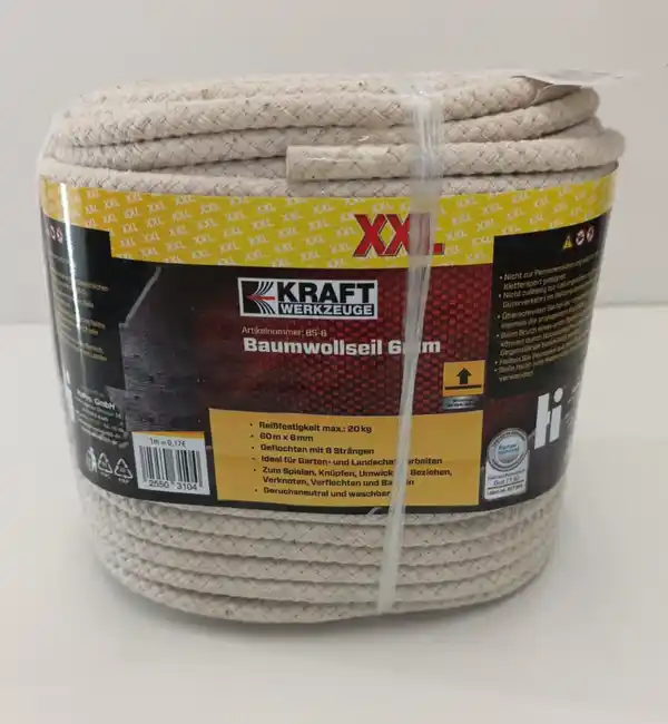Bild 1 von XXL-Baumwollseil 60m x 6mm Bastelseil Baumwollschnur