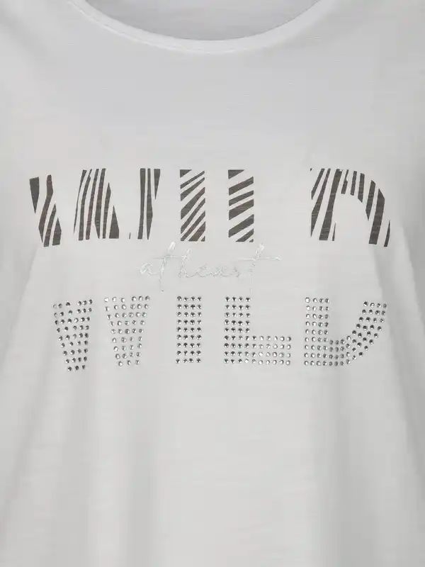 Bild 3 von Damen Shirt mit Glitzerprint und Strasssteinchen Weiß